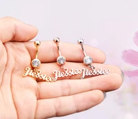 custom belly ring name plate custom body jewelry personalized stainless steel pendant zircon belly button ring gift for women