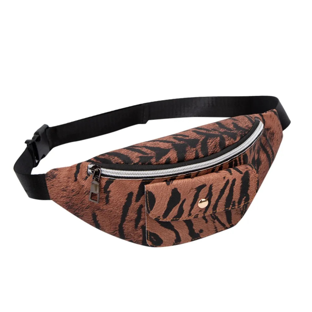Женская поясная сумка с двойной молнией и Рисунком Тигра кошелек надписью