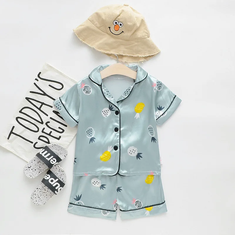 

Jxmyyc Silk Kids Summer Pajamas Short Sleeve Boys Clothes Suit Turn-down Collar Toddler Girl Pajama Set Satin Baby Sleepwear