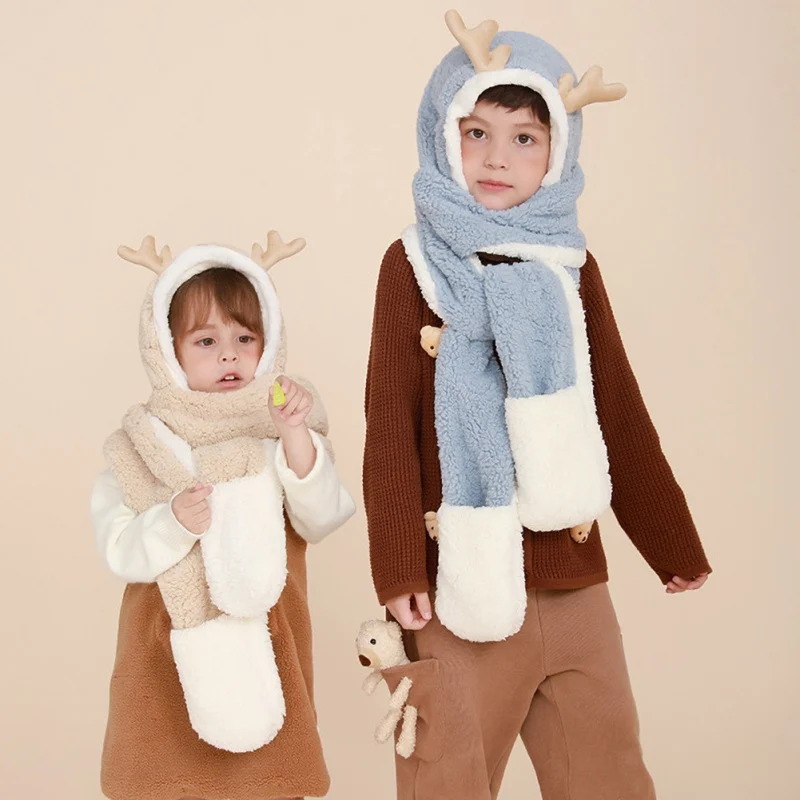 Зимняя детская шапка шарф и перчатки теплый рождественский комплект из шапки