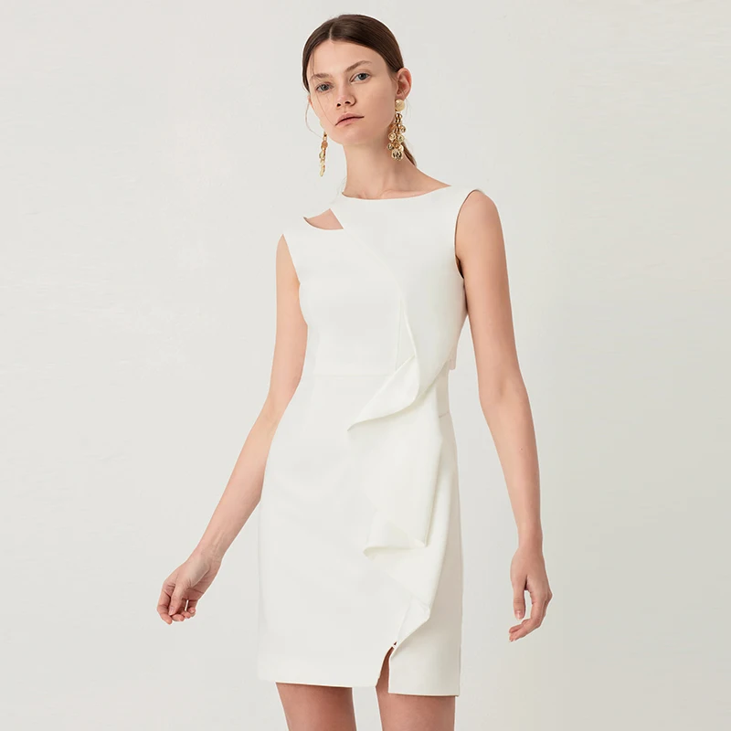 YIGELILA Новое поступление модное женское белое платье с оборками однотонное