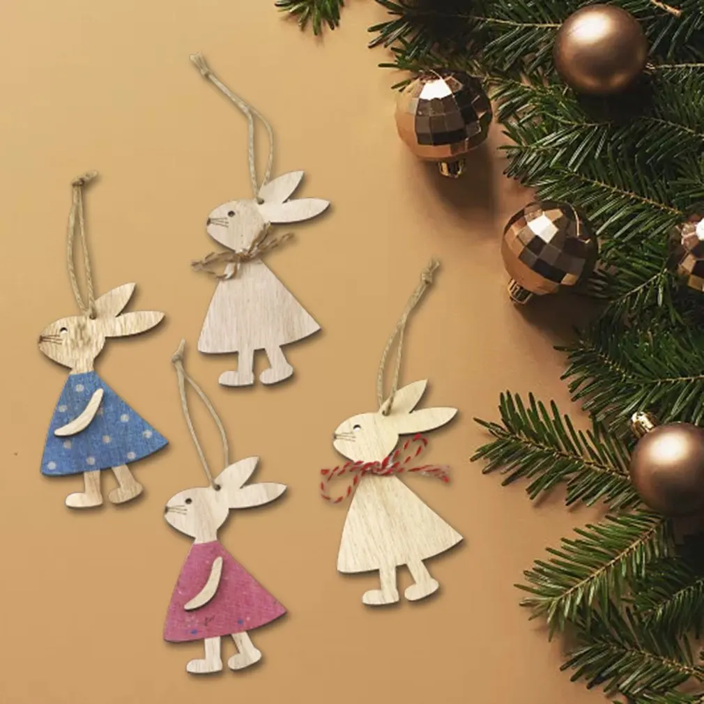 

Easter Rabbit Wooden Ornaments Easter Bunny Hanging Pendant Wooden Crafts Decoration Home Decoration Cute Labels Crafts Gift