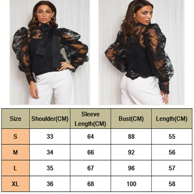 Блузка женская кружевная с длинным рукавом-фонариком и бантом | Женская одежда