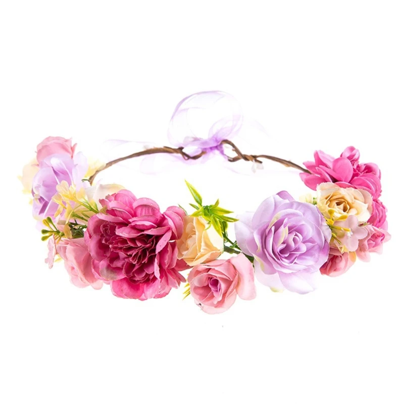 

Simulation Multicolor Bloomy Rose Floral Crown Wreath Bridal Wedding Headband
