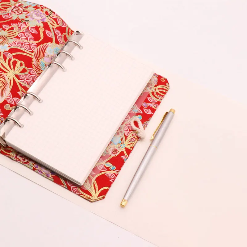 

Moterm Original Embroidery Notebook Red Crane Article Travel Diary Creative DIY Gift Six Hole Multifunctional Loose-leaf Book