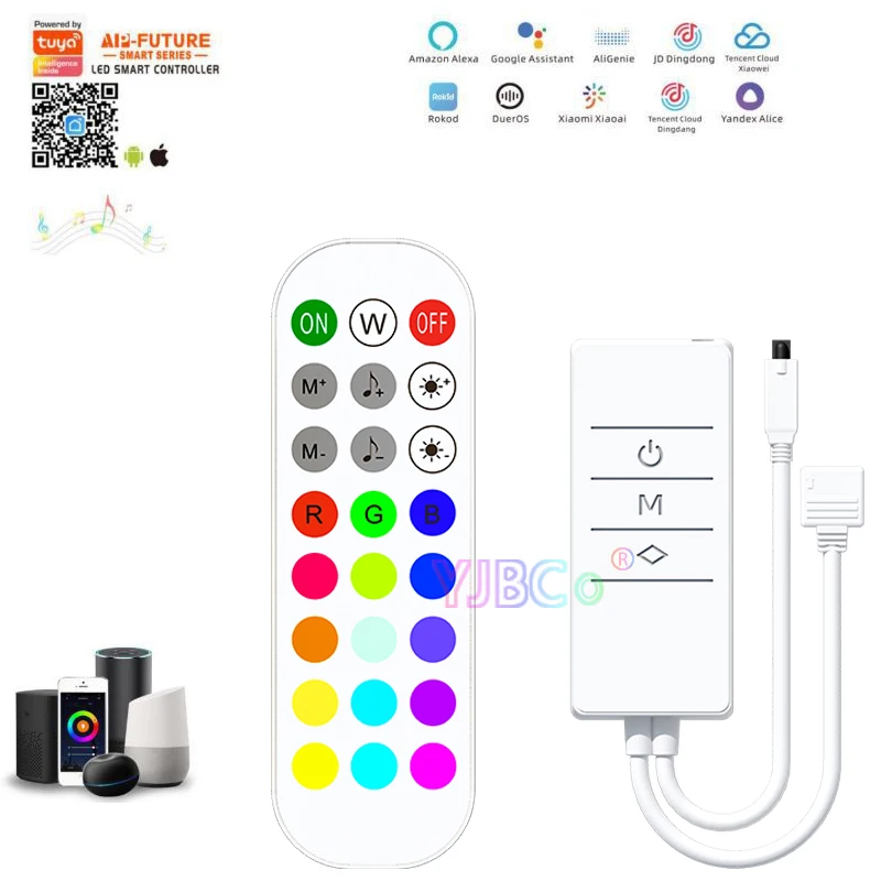 

WiFi Tuya RGB LED Strip Controller 24keys Wireless Remote Music dimmer 5-24V Mini Light Bar Switch for RGB LED Lights Tape
