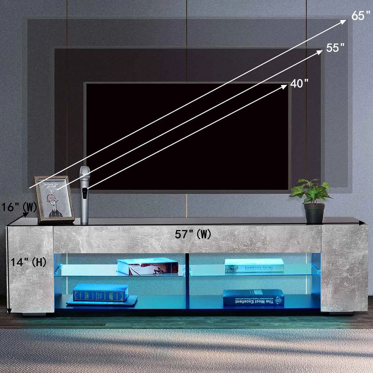 

Modern RGB LED TV Furniture TV Stands Tables Home Living Room TV Unit Bracket With 2 Side Lighting Cabinet Storage Organizer
