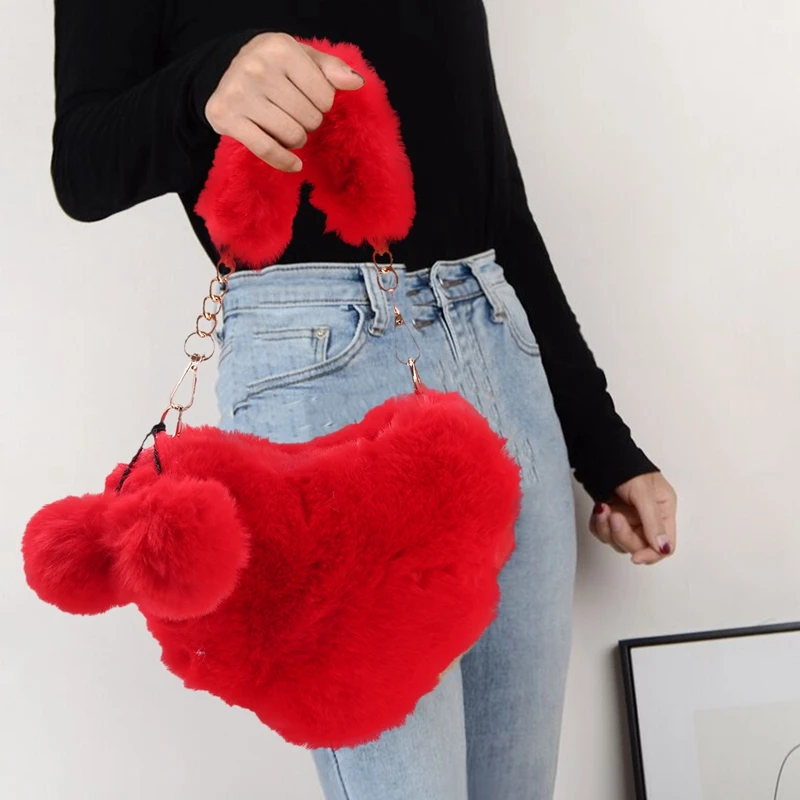 Новая женская зимняя плюшевая сумка в форме сердца модная для телефона