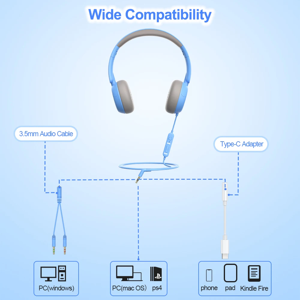 Наушники New Bee детские складные регулируемые с разъемом 3 5 мм|Наушники и