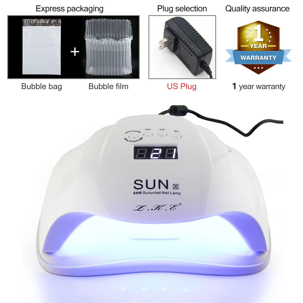 54W US Plug УФ-лампа для ногтей SUNx Plus 120 Вт Светодиодный УФ-лампа 36 светодиодный s лампа с автоматическим датчиком 30s 60s 90s отверждаемый светодиодный гель Расширенный клей сушилки для ногтей - Цвет: 54W US Plug