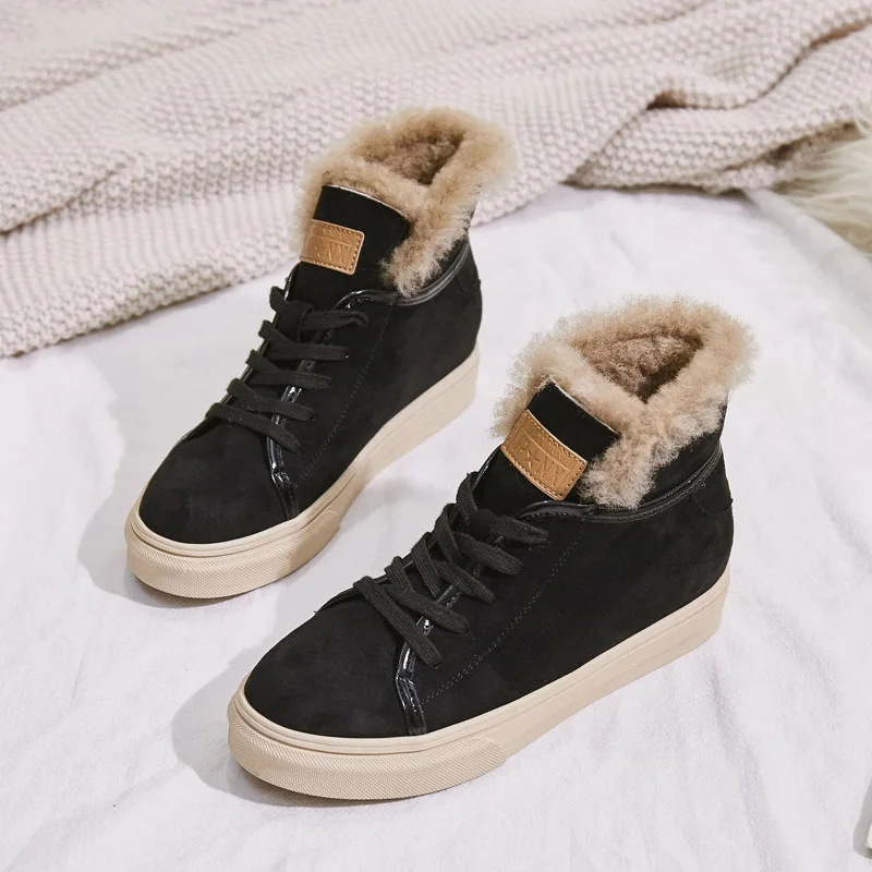 

High Top Winter Sneakers Women Fur Shoes Snow Boots Genuine Leather Ankle Shoes 2020 New Female Rabbit Fur Winter Shoes
