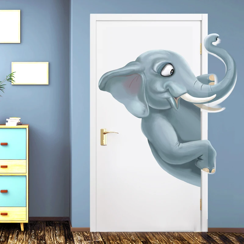 Фото 3D мультяшная креативная наклейка на дверь слона для детской комнаты спальни