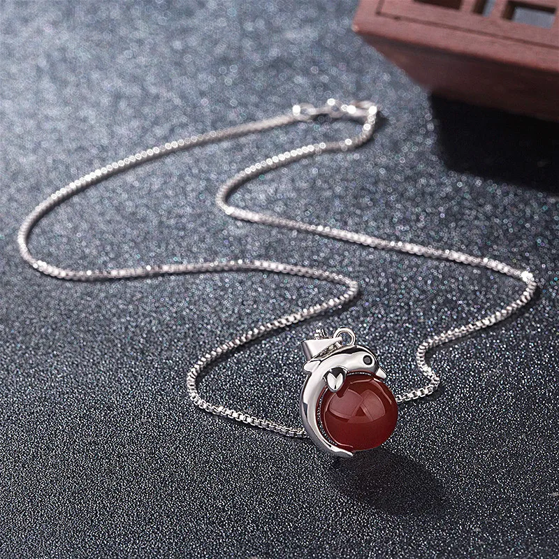 Натуральный зеленый нефрит халцедон Дельфин Агат Кулон 925 серебро ожерелье