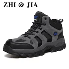 Мужские Зимние ботильоны больших размеров 39-48, мужские зимние теплые кожаные походные ботинки с мехом, Мужская Уличная охотничья Мужская Женская рабочая теплая обувь