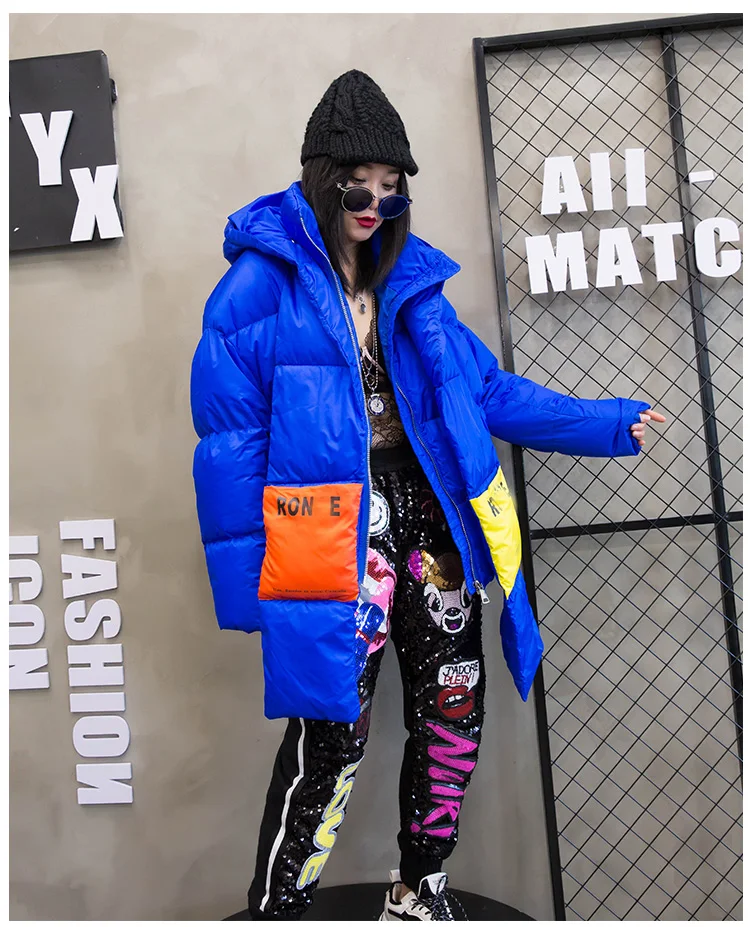 Oversize Down Jacket women Streetwear Warm Parka thick winter Coat Women Hooded Cotton Jackets Retro Coat With a scarf 234