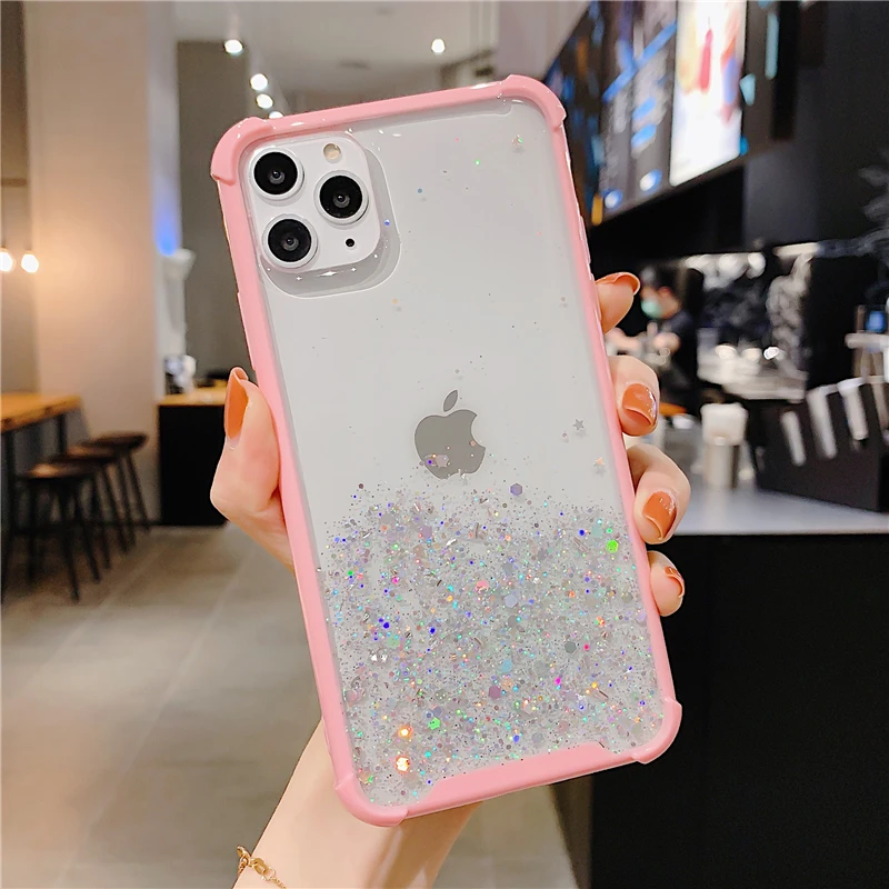 

Fashionable Epoxy Candy Color Phone Case For iPhone 11 Pro XS MAX XR 7 8 Plus SE20 Glitter Transparent Anti-Drop Back Cover Girl