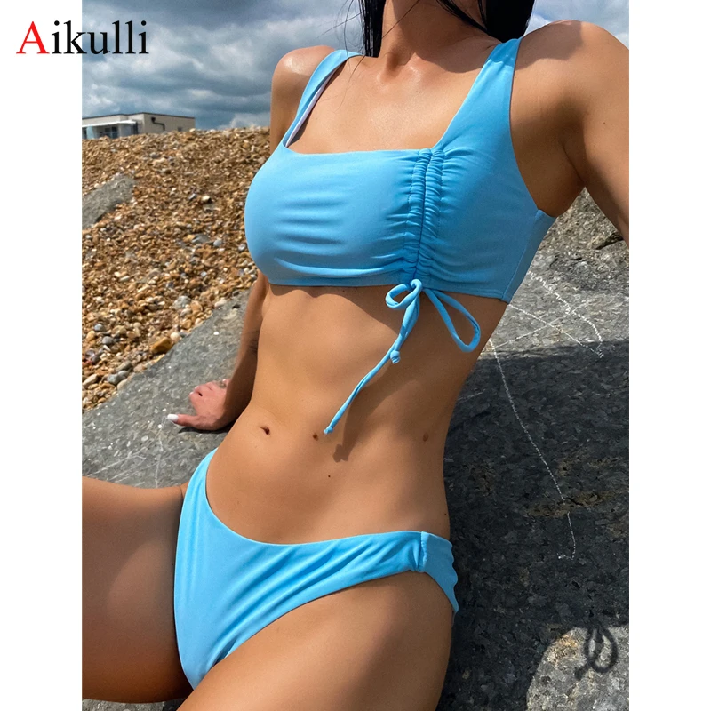 

New Sexy Blue Bikinis Push Up Swimsuit Women Drawstring Swimwear 2021 Summer Beach Wear Swimming Bathing Suits Female Bikini Set