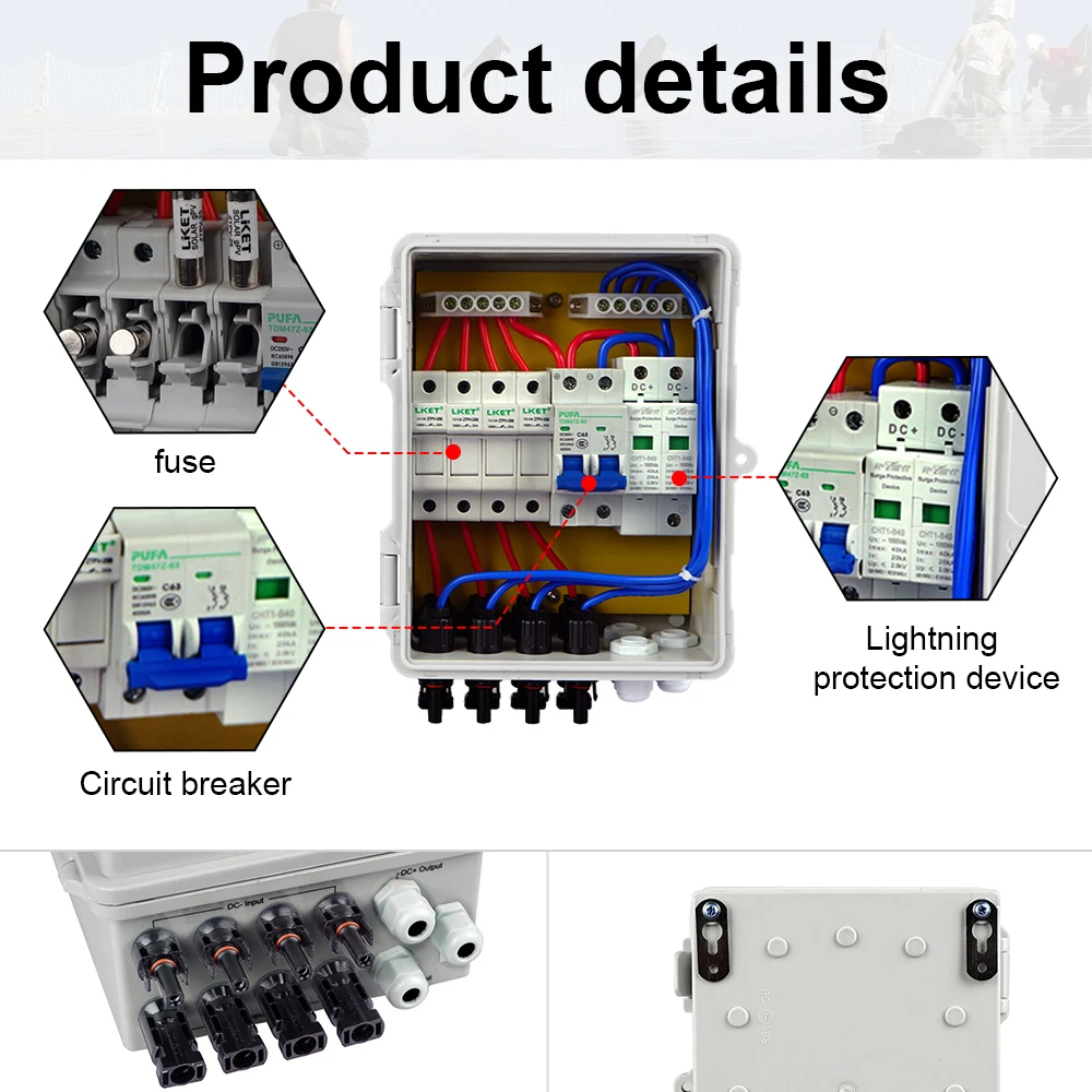 Новая 4-струнная PV комбинированная коробка Защита от перенапряжения