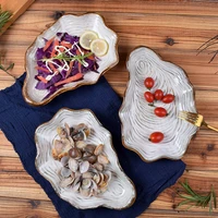 japanese pearl shell ceramic dish tray irregular plate porcelain anti skid tableware seafood dinner plate steak salad plate