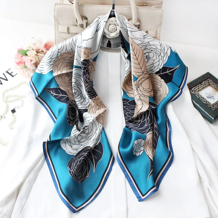 

Women Square Luxurious Stain Silk Scarf All-match Wraps Elegant Floral Dot Spring Summer Head Neck Hair Tie Band Neckerchief