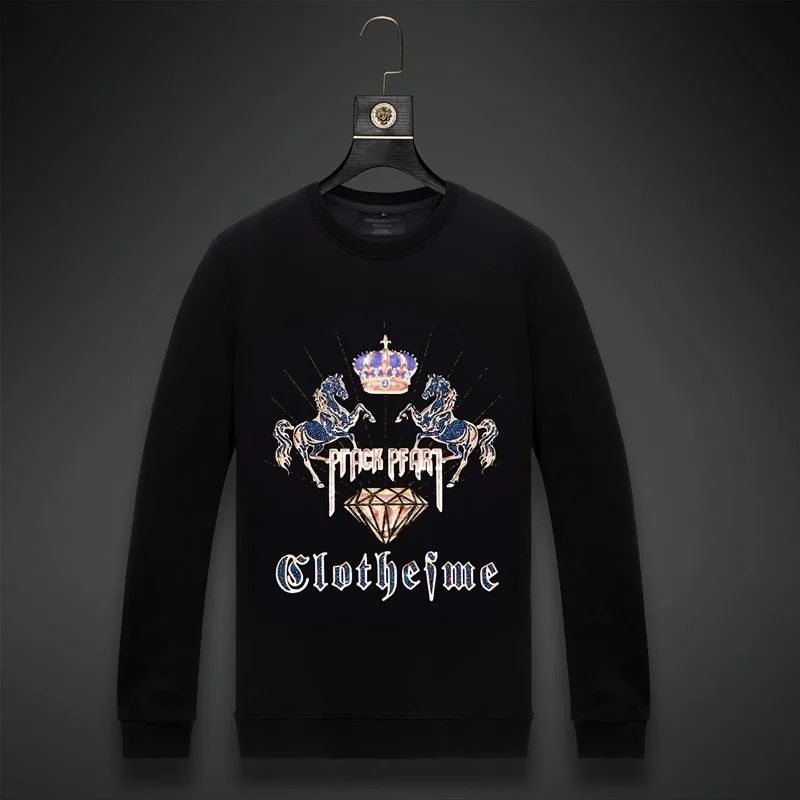 

Мужская толстовка с капюшоном Crown Стразы 2021, модная уличная одежда, полный пуловер, толстовка с капюшоном, черная, с круглым вырезом, Хлопков...