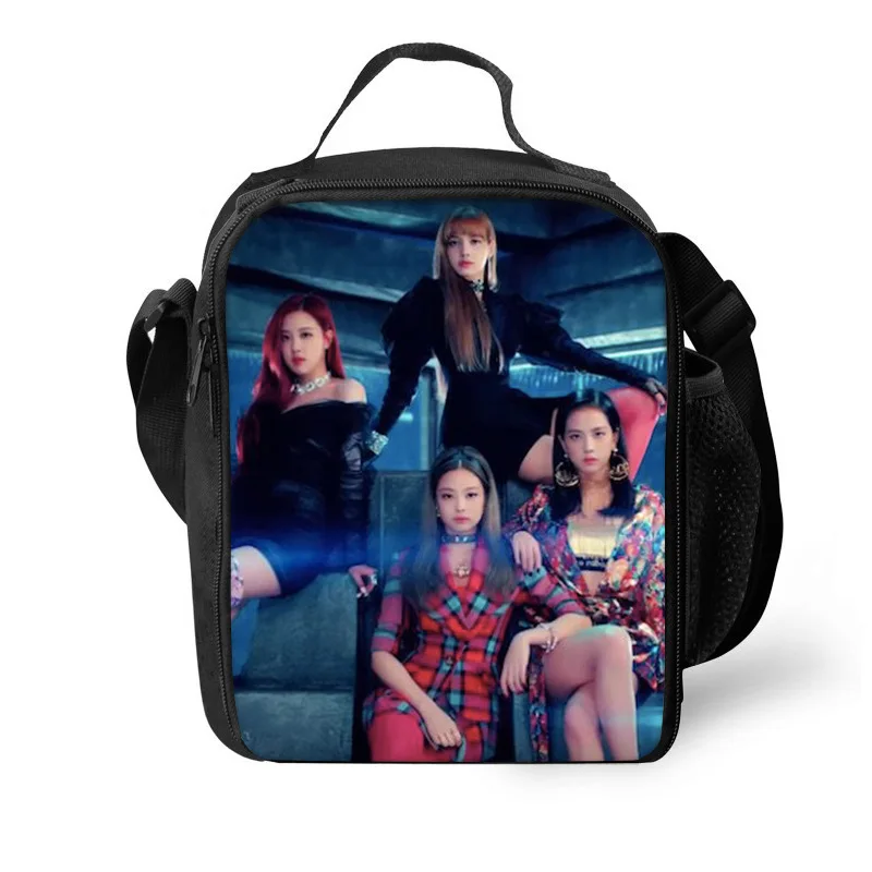 

Korea Gilrs Kpop Lisa Rose Black Insulated Lunch Bag Pink Tote Thermos Food Pranzo Box for Kids Students