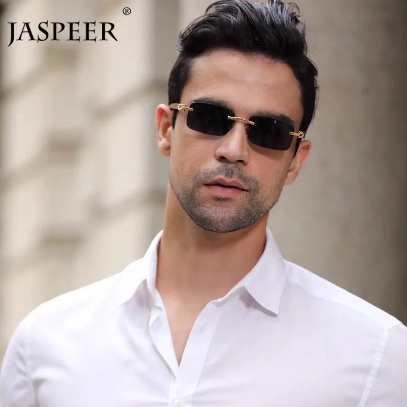 JASPEER Punk Rimless Rectangle Sunglasses - Men Women Vintage Shades, UV400 Driving Sun Glass, Frameless Gradient Fashion Eyewear image 2