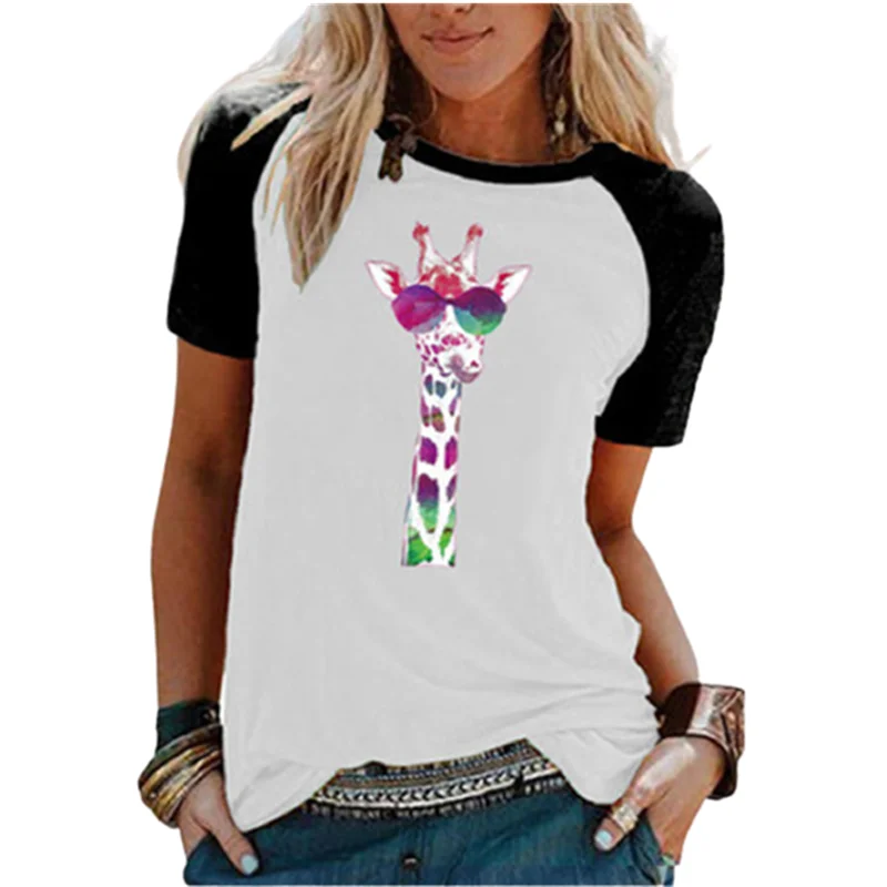 

Women Short Sleeved T-Shirt 2021 New Fashion Funny Cartoons Deer Printed T-Shirts Summer Casual Loose Lady Tops Street Clothing