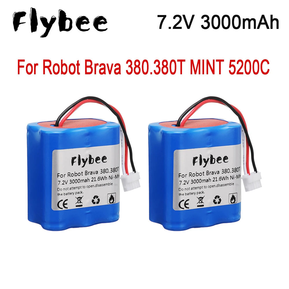 

Аккумуляторная батарея 7,2 В для iRobot Roomba Braava 380 380T Mint 5200C Ni-MH, 2500 мАч, 3000 мАч, 7,2 В, 2 шт.