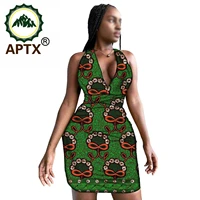 african clothing for women v collar sleeveless floral skirt above knee dashiki ankara style sleeveless strapless%c2%a0dress pure cott