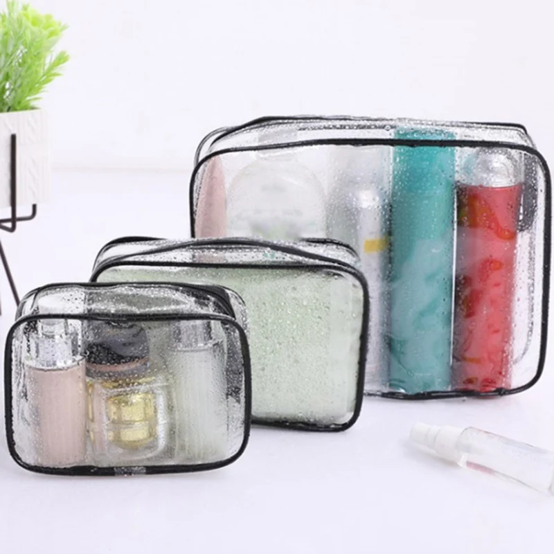 

3pcs/set Cosmetic Bag PVC Clear Transparent Plastic Travel Cosmetic Bag Zipper Make Up Toiletry Waterproof Organizer Bag