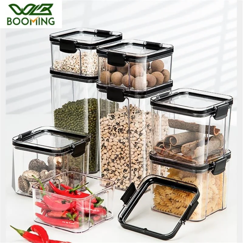 

4 Different Capacity Plastic Sealed Cans Kitchen Storage Box Transparent Food Canister Keep Fresh New Clear Container