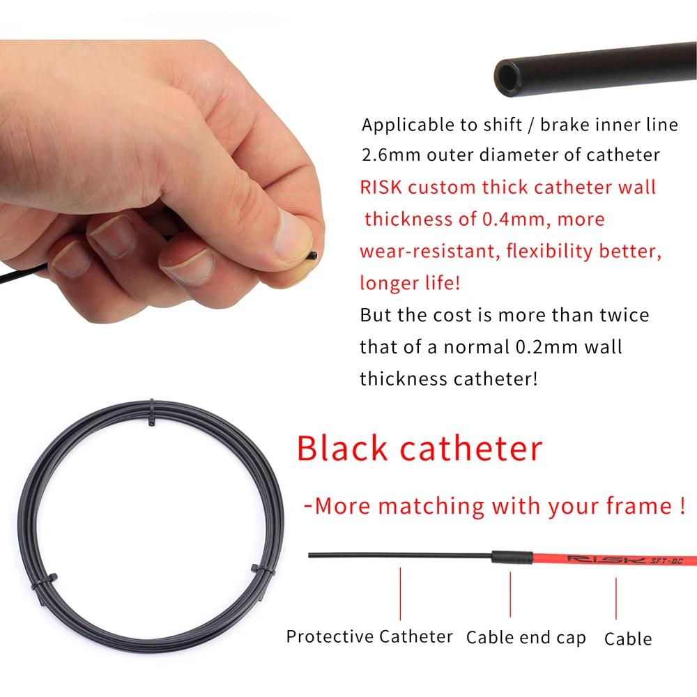 RISK Bike Bicycle 3M Slick Lube Liner Catheter Oil Injection Housing Cable For Road MTB Derailleur Shift Brake Inner Cable Line
