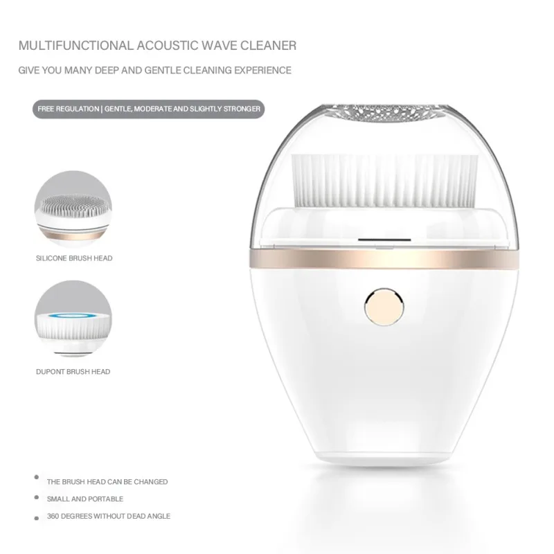 

Waterproof USB Charging Facial Cleansing Brush 2 Brush Heads with 3 Modes For Face Cleaning Exfoliating