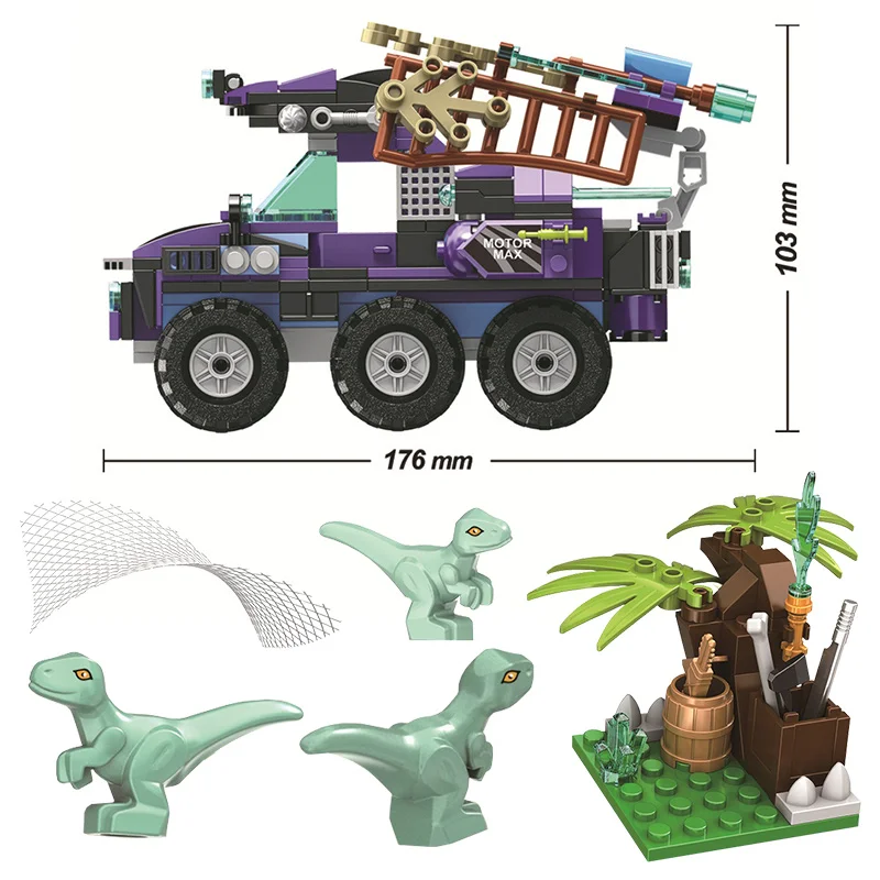 

422Pcs City Jurassic Catch the Dinsaur SUV Building Blocks Jurassic World Dinosaur Car Figures Brick Toys for Children