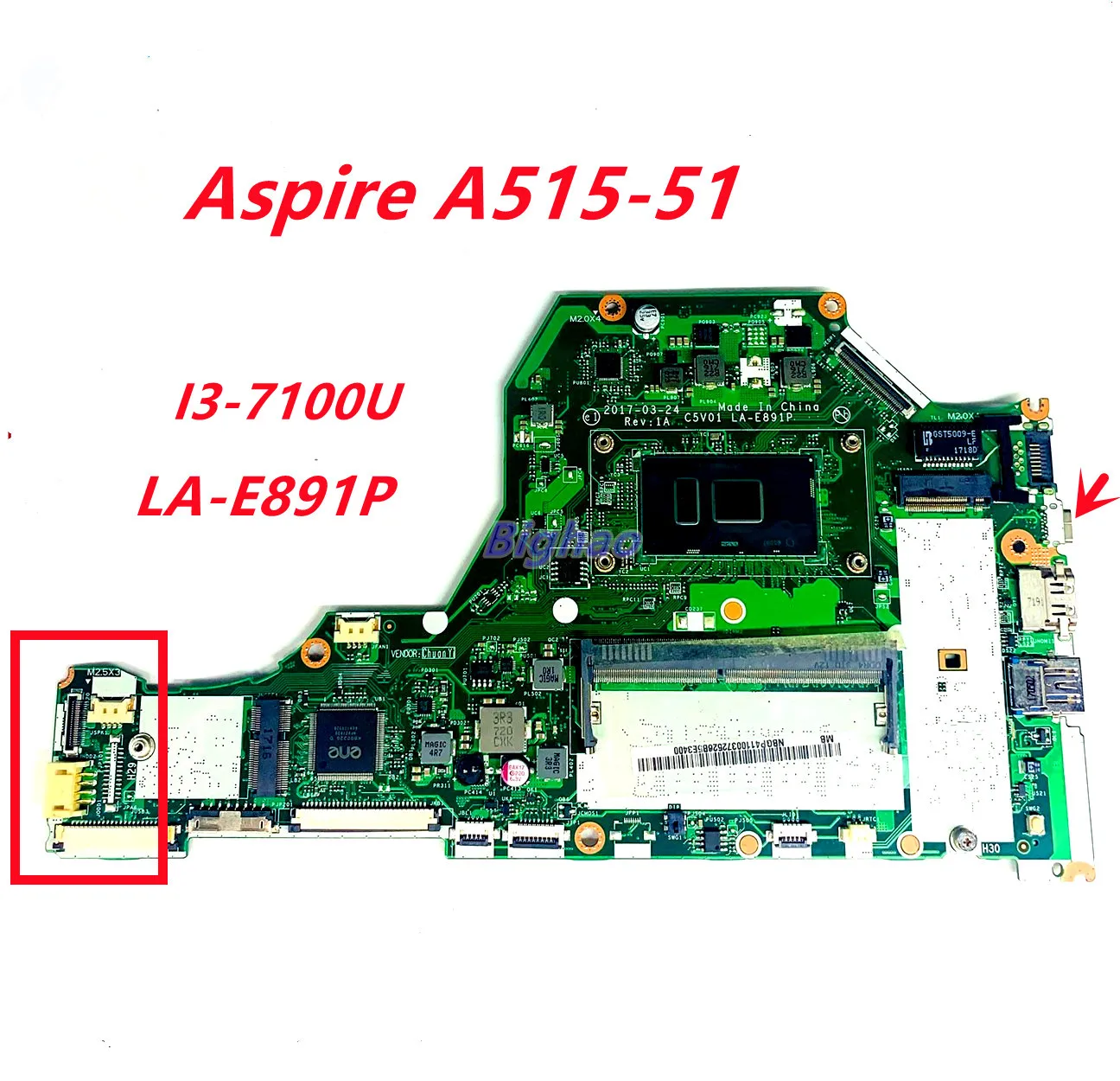 

C5V01 LA-E891P mainboard For Acer Aspire A515 A515-51 Laptop Motherboard I3-7100U 4GB-RAM 100% tested ok
