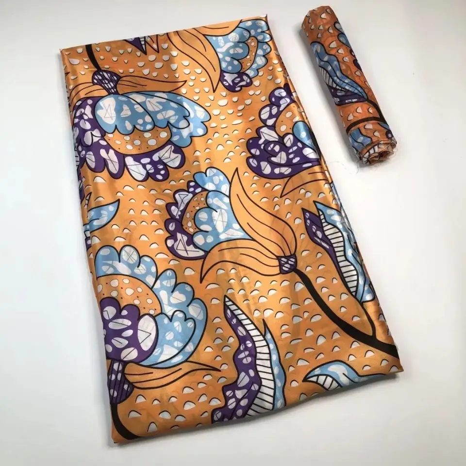 

Newest African Print Design Silk Print Fabric 4+2 yards/pcs High Quality African Imitated Silk Fabric For Dress