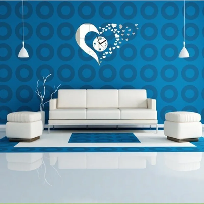 Новые зеркальные настенные часы в виде милых сердец искусство сделай сам