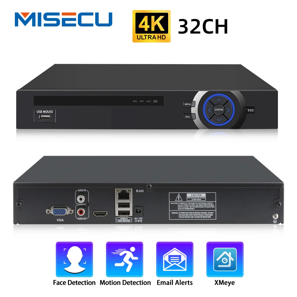 MISECU H.265 32CH 5MP CCTV NVR DVR Network Surveillance Video Recorder For IP Camera XMEYE P2P Cloud 24/7 Record Max 4K Output |