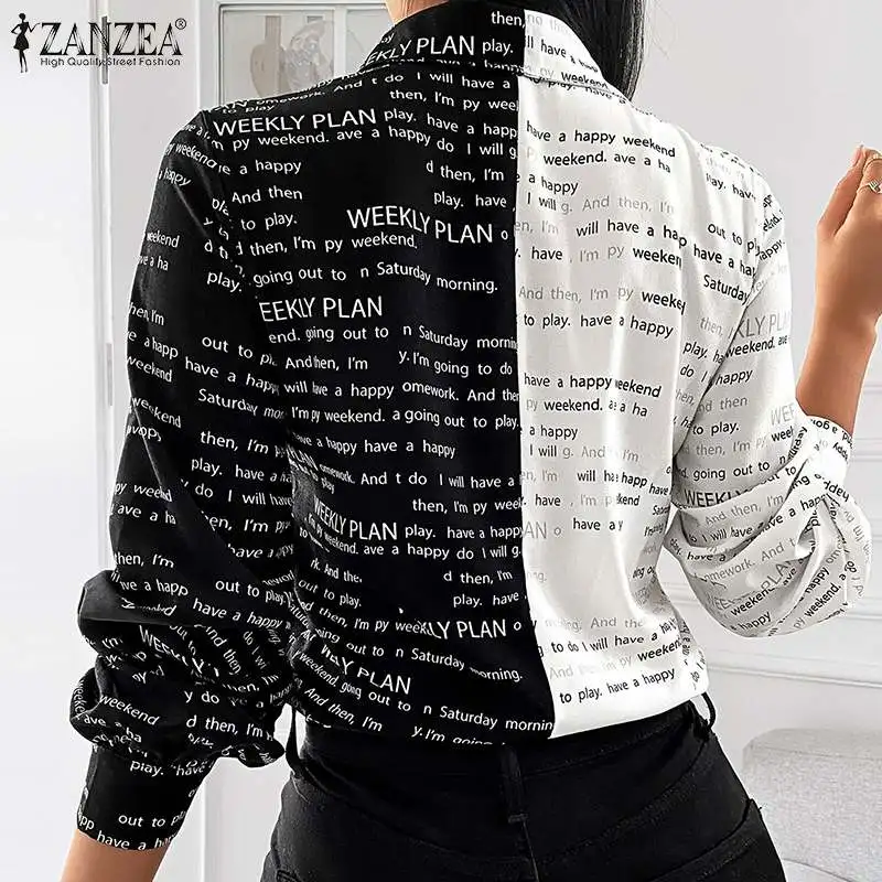 Блузка женская с буквенным принтом на пуговицах длинными рукавами