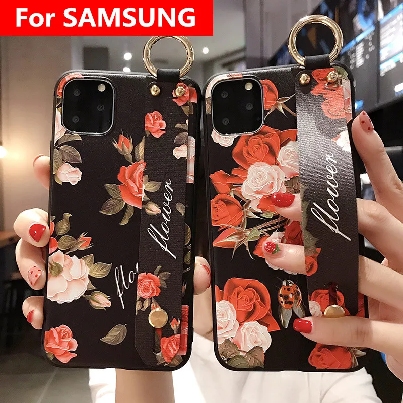 Розовый чехол на запястье для Samsung Galaxy S9 S8 S10 S20 Plus Ultra A10 A20 A30 A50 s A70 A51 71 Note 8 9 10plus