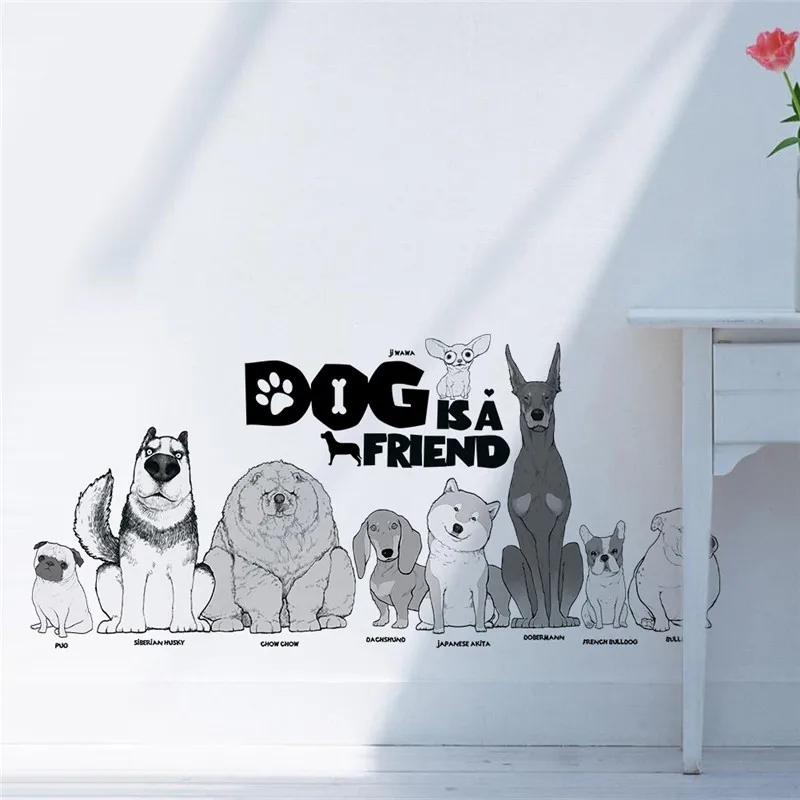 Собачий друг Мопс чау Чоу цзявава собаки настенные Стикеры для дома гостиной