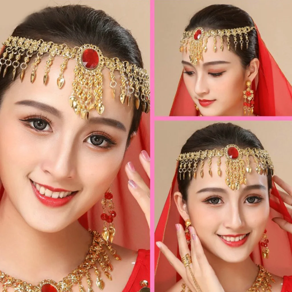 

Belly Dance Necklace Earrings Bracelets Headpiece Jewelry Set for Women Girl
