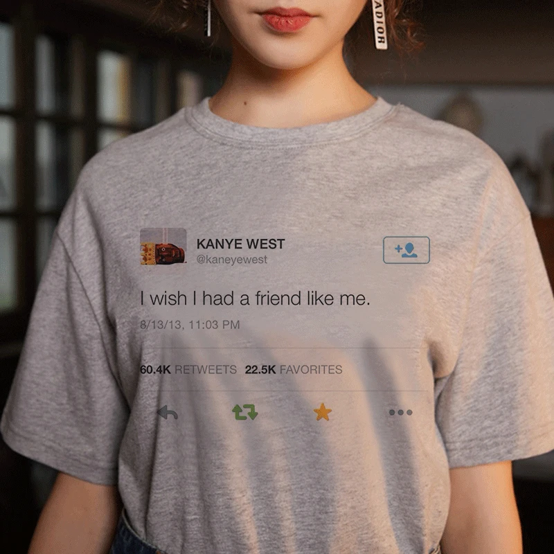 Новинка, летняя серая футболка с надписью «Wish I Had A Friend Like Me», большие размеры, свободная модная забавная японская Футболка Harajuku, Женский Топ