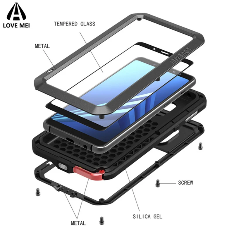 LOVE MEI Waterproof Gorilla Glass Aluminum Metal Armor Case for SAMSUNG Galaxy Note 20 10 Pro 8 S8 S9 S10 Plus A5 A6 A8 2018 A70 images - 6