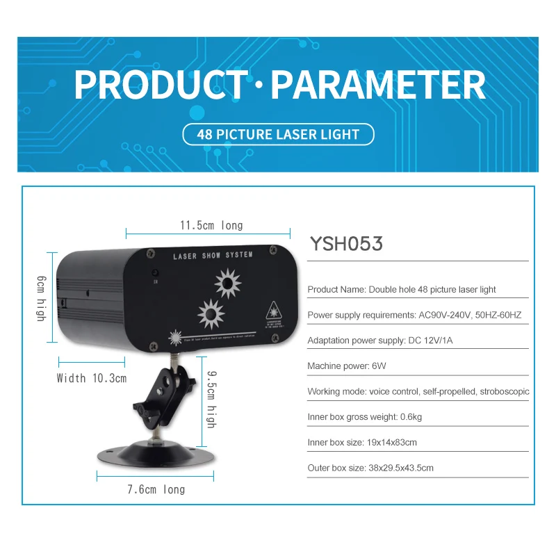 Лазерная лампа 48 узор мини led Голосовое управление сценические огни