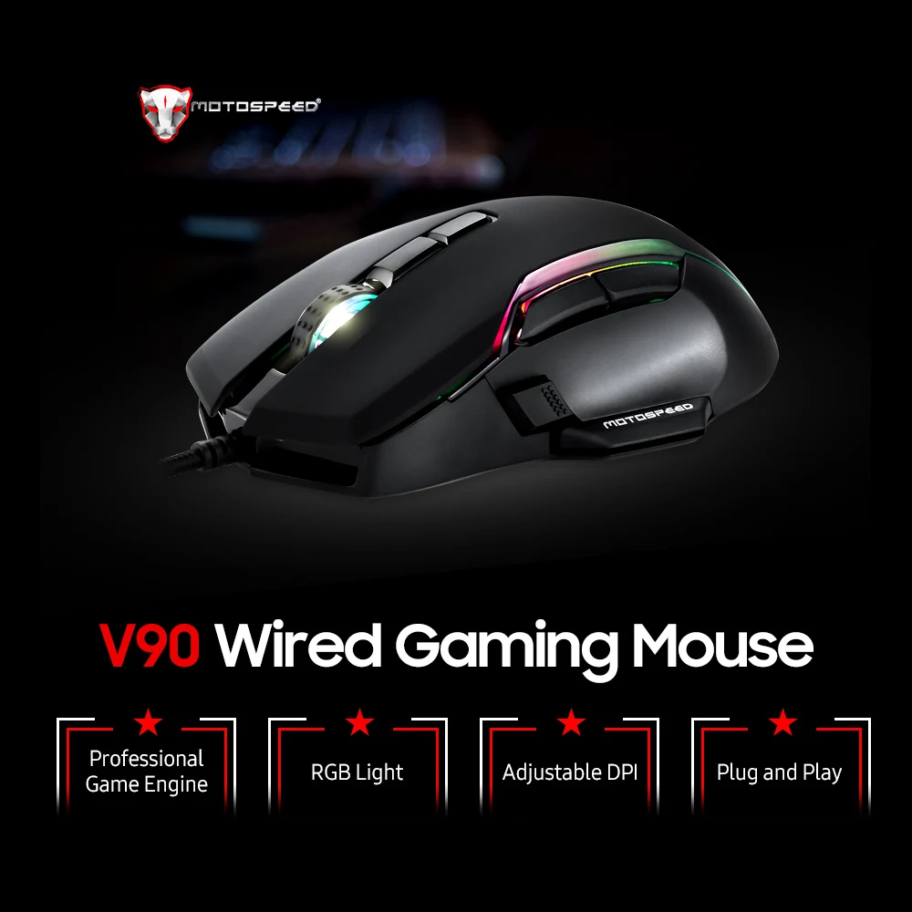 MOTOSPEED V90 мышь Проводная игровая USB RGB эргономичная с 8 регулируемыми DPI для