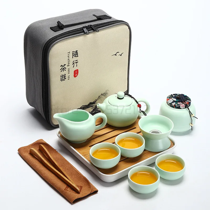 

Ceramic Teapot Set Luxury Cute Bone China Tea Cup Banboo Tray Home Travel Business Gift Juego De Te Afternoon Tea Set AC50TS