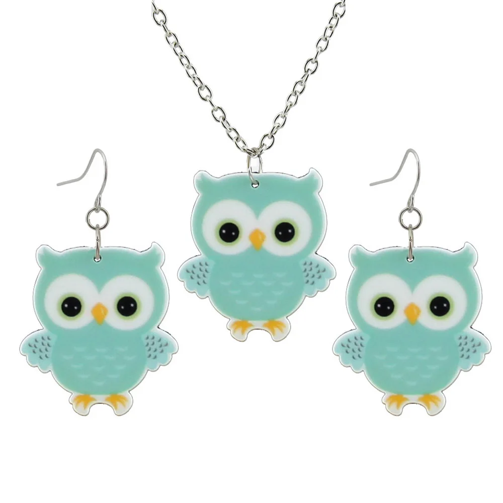 Модные маленькие зеленые серьги с совами для девочек ожерелье короткой цепочкой