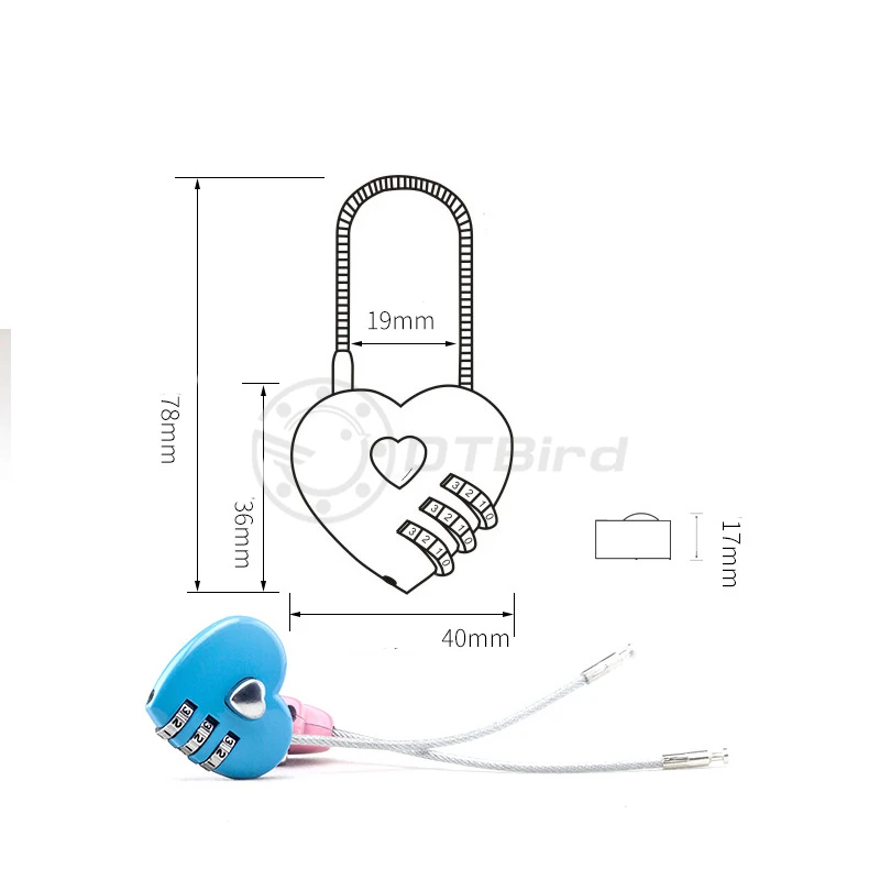 1 шт. замок в форме сердца 3 цифры с паролем багаж пароль двойным настроением